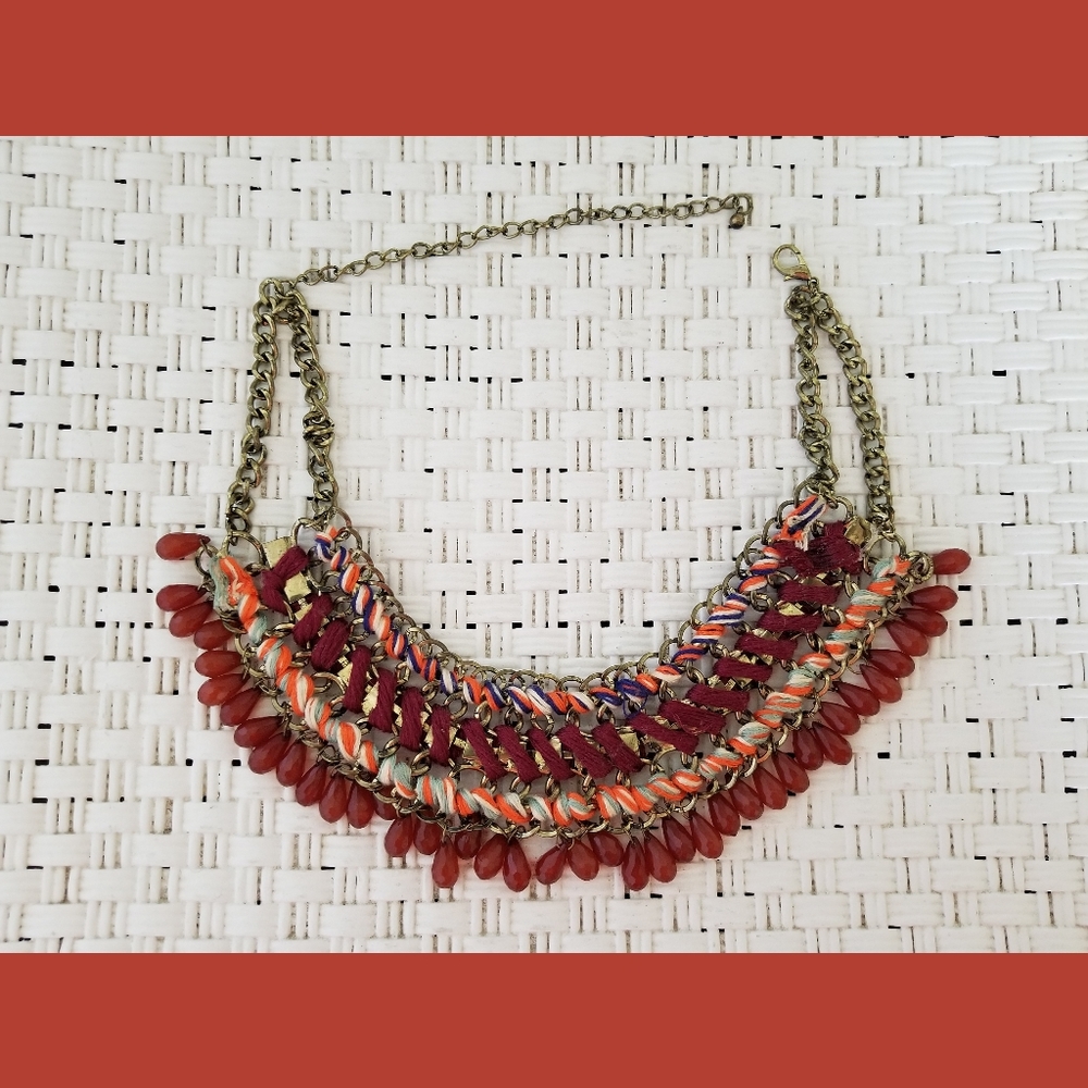 Rust Orange Tiered Statement Necklace - image 2